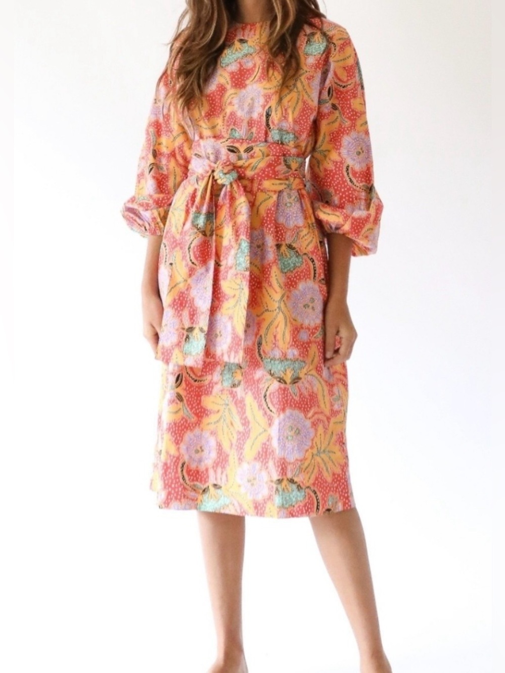 RHODE Resort Cotton Poplin Athena Midi Dress Red Floral Size XS
